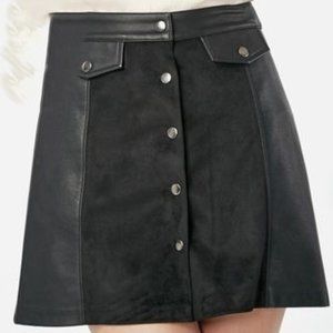 Faux Leather and Suede Front Button Skirt